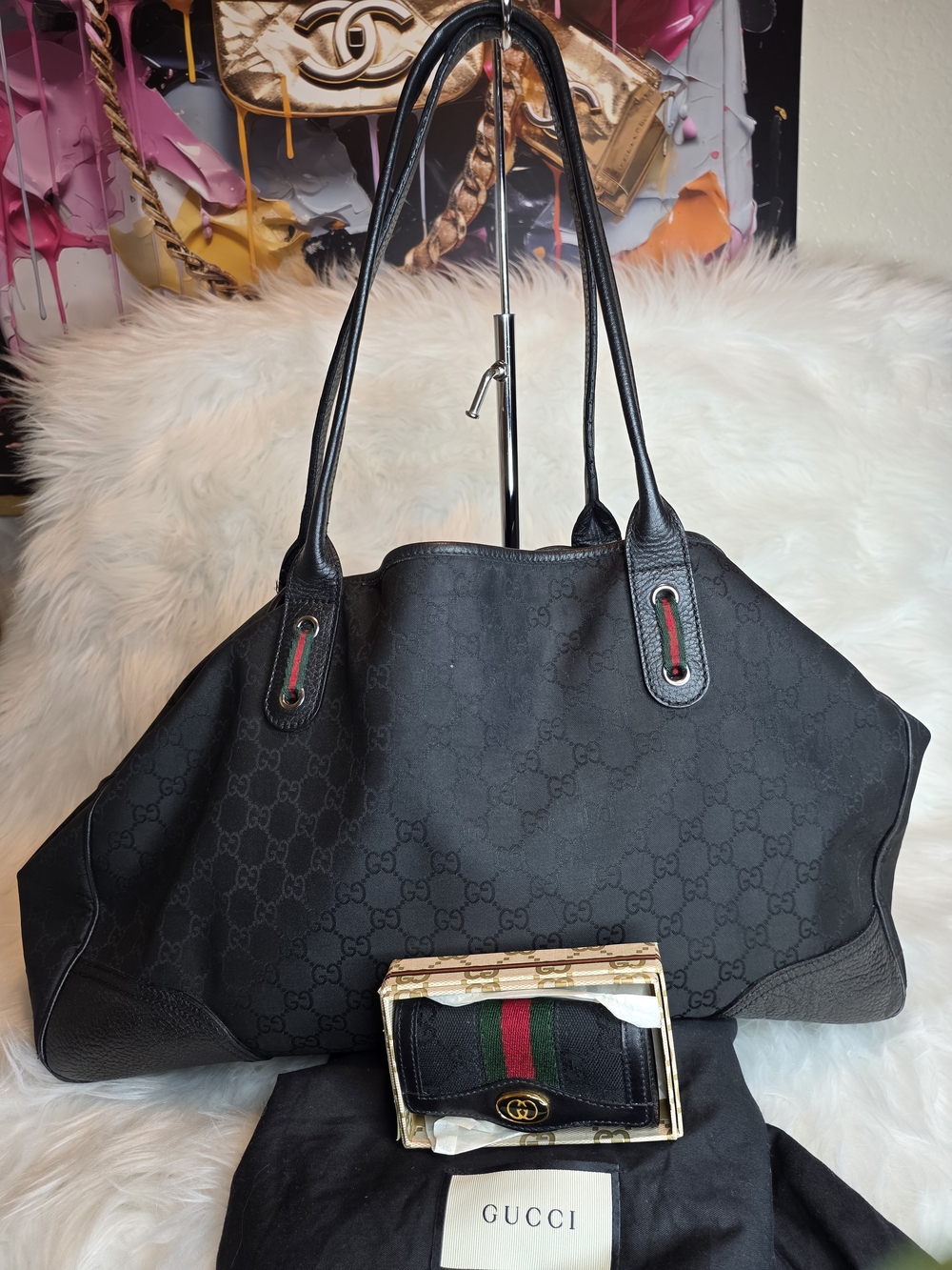 Gucci 2pcs Princy GG Canvas Monogram Shoulder Bag & Keyholder withGreen Red Web
